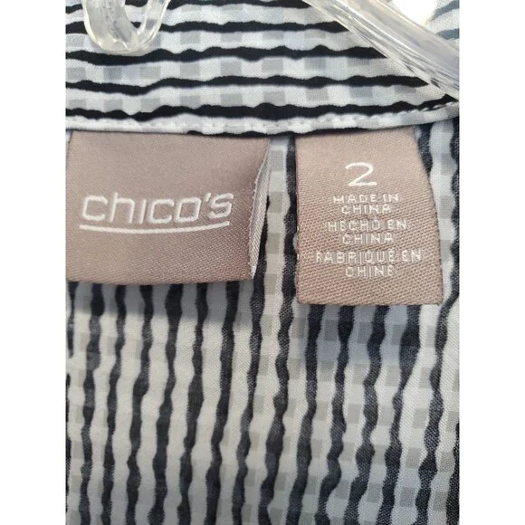 Chico's Wavy Lines Woven Roll-Tab Sleeve Popover Tunic Size 2 Large - Picture 3 of 7